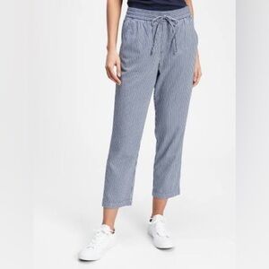 Gap Women's Large V-Easy Pant Bold Navy Stripe White Casual Pull-On Drawstring